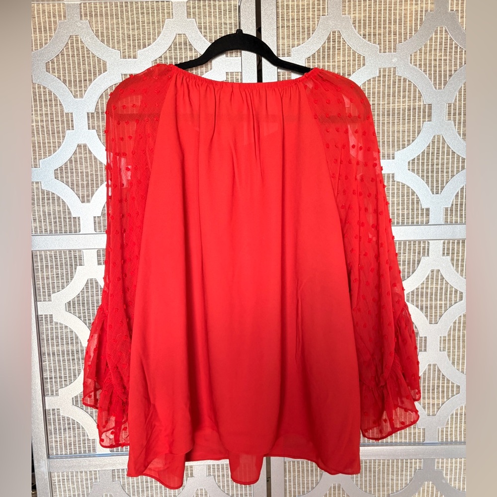 Cato Vibrant Red Blouse with Sheer Sleeves - Picture 4 of 4